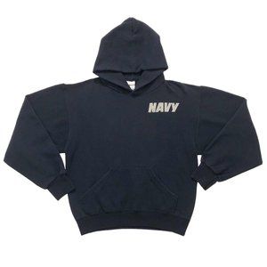Navy Hoodie Sweatshirt Size Small Blue Military USA Vintage